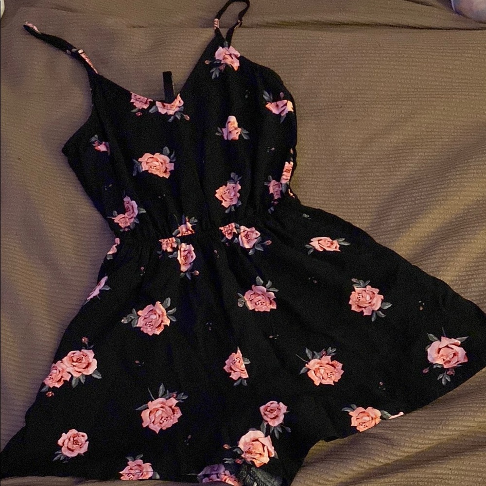 H&M Black Romper with Pink Floral Design
